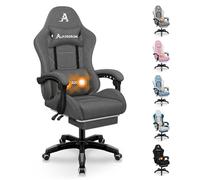 ALFORDSON Fauteuil de Jeu massant, Chaise de Bureau avec Repose-Pieds, capacité de Charge de 180 kg, Chaise Ergonomique pour PC, Rotation à 360°, Tissu en Lin,Gris