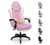 ALFORDSON Fauteuil de Jeu massant, Chaise de Bureau avec Repose-Pieds, capacité de Charge de 180 kg, Chaise Ergonomique pour PC, Rotation à 360°, Tissu en Lin,Rose