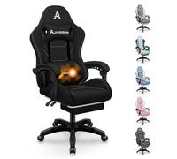 ALFORDSON Fauteuil de Jeu massant, Chaise de Bureau avec Repose-Pieds, capacité de Charge de 180 kg, Chaise Ergonomique pour PC, Rotation à 360°, Tissu en Lin,Noir