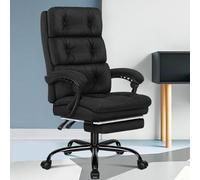 ALFORDSON Grande Chaise de Bureau, Chaise de Bureau à Double Couche, Inclinable à 150° et Pivotante à 360°, Chaise de Travail Pivotante à Haut Dossier avec Repose-Pieds, Tissu Lin, Noir