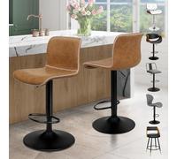 ALFORDSON Lot de 2 tabourets de Bar, tabourets pivotants Vintage, Hauteur réglable, chaises de Bar de comptoir avec Dossier pour Cuisine rotative, vérin à gaz,Marron