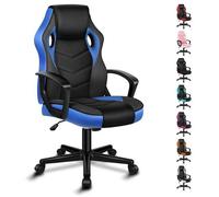 ALFORDSON Mega, Chaise de bureau gaming, Tissu patchwork en similicuir ergonomique, Bureau à roulettes réglable en hauteur, Bleu