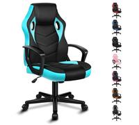 ALFORDSON Mega, Chaise de bureau gaming, Tissu patchwork en similicuir ergonomique, Bureau à roulettes réglable en hauteur, Cyan