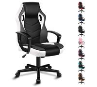 ALFORDSON Mega, Chaise de bureau gaming, Tissu patchwork en similicuir ergonomique, Bureau à roulettes réglable en hauteur, Blanc