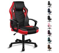 ALFORDSON Mega, Chaise de bureau gaming, Tissu patchwork en similicuir ergonomique, Bureau à roulettes réglable en hauteur, Rouge