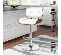 ALFORDSON Tabouret de Bar, tabourets de Cuisine pivotants à Hauteur réglable, Tabouret de comptoir Odette en Bois, vérin à gaz, Cuir PU boutonné,Blanc