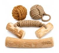 Alfred & Beebee Lot de 4 jouets à mâcher en bois naturel pour chien | Lot de 4 jouets à mâcher en bois de café. 100 % naturel, non toxique et respectueux de l'environnement