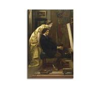 Alfred Emile Stevens The Painter And His Model Poster moderne sur toile pour décoration murale pour chambre à coucher, espace de vie 30,5 x 45,7 cm