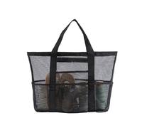 Alfven Grand Sac de Plage, grand sac de plage pour femmes en maille avec poches imperméables pour la plage, les vacances, les voyages, la salle de sport (noir)