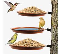 alfyng Lot de 3 mangeoires à oiseaux pour perroquets, arbre monté sur une clôture en bois, piquets de terrasse avec anneau en fer robuste, pour intérieur et extérieur (marron)