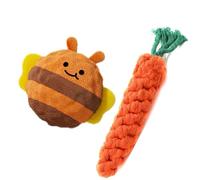 Algasan Lot de 2 jouets à mâcher pour chien, jouet couineur en forme de poisson en lin et corde de carotte en coton tressé, jouets de dentition interactifs pour chiots et chats de petite et moyenne
