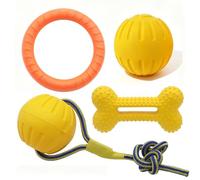 Algasan Lot de 4 jouets à mâcher pour chiens agressifs, ensemble de jouets flottants pour chien avec balle en corde à tirer, anneau à mâcher durable, balle élastique et jouet en os pour chiens de