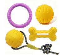 Algasan Lot de 4 jouets à mâcher pour chiens agressifs, ensemble de jouets flottants pour chien avec balle en corde à tirer, anneau à mâcher durable, balle élastique et jouet en os pour chiens de