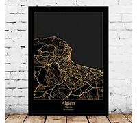 Alger Algérie Carte De La Ville Impression Sur Toile Affiches Modernes En Or Noir Œuvres D’Art Images Non Encadrées Impressions Personnalisation Peintures Souvenir Cadeau Décoration Intérieure,