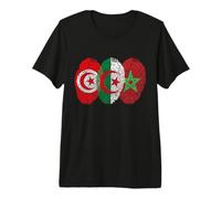 Algerie Drapeau avec Tunisie et Maroc Empreinte Digitale T-Shirt Haut de Gamme