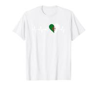 Algérie Heartbeat ECG IRE Rythme Cardiaque pouls Drapeau algérien T-Shirt Graphique avec Valeur, Homme, Blanc, S