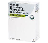 ALGINATE/BICARBONATE DE SODIUM VIATRIS 500/267MG SACHETS Suspension(S) Buvable(S) 24 pc(s)