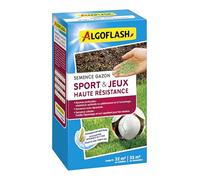 Algoflash Semences Gazon Sports et Jeux Haute Résistance, 800 g | Semences gazon à haute résistance à la sécheresse, pour un gazon dense et bien vert.