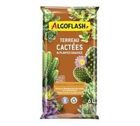 ALGOFLASH Terreau Cactées et Succulentes, UAB, 6 L | Terreau UAB avec tourbe blonde, pouzzolane et sable et engrais pour un drainage optimal et une plante vigoureuse.