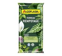 Algoflash Terreau Rempotage, Plantes Vertes et Plantes Fleuries, Utilisable en Agriculture Biologique - 6L