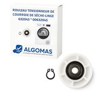 ALGOMAS® Rouleau tendeur courroie sèche linge | Compatible avec Bosch, Balay, Siemens | 632045, 00632045 | Modèles WTE8632PEE46, WT43H017DN01, 3SB975B01| Poulie avec roulement et clip pour sèche-linge