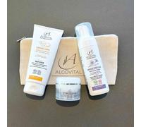 Algovital Coffret Découverte Bio Un Temps Pour Moi - Mousse Douceur + Gommage Abricot + SOS Crème Neutre + Trousse Lin Offerte - Certifié Cosmos Organic Ecocert - Fabriqué en France