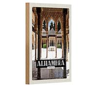 Alhambra - Espagne - Plaque en bois nostalgique - Décoration murale - 12 cm x 18 cm