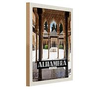 Alhambra - Espagne - Plaque en bois nostalgique - Décoration murale - 30 cm x 40 cm