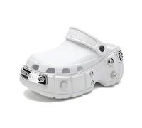 AlHECE Pantoufles d'été pour femmes avec rivets punk à plateforme - Chaussures décontractées chunky avec accessoires métalliques créatifs pour femmes, blanc, 38/39 EU