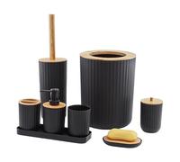 Aliaga 1 ensemble de produits en bambou et en bois pour salle de bain, noir et couleur bois
