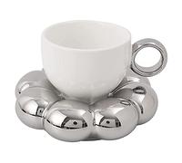 Aliaga Ensemble tasse à café et soucoupe en céramique avec soucoupe tournesol 200 ml Argenté