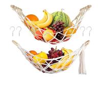 Aliaga Lot de 2 hamacs à fruits suspendus en macramé, hamac à fruits pour cuisine, sous armoire, hamac à fruits réutilisable