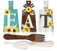 Aliaga Planche à découper - Panneau « Eat » - À suspendre - Fourchette et cuillère - Décoration murale et de cuisine - C durable