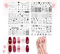 ALIBBON Lot de 6 plaques d'estampage d'ongles pour la Saint-Valentin, pochoirs de tampon d'ongles en forme de cœur pour le terrain, kit de pochoirs de tampons de mots d'amour, plaques à ongles de