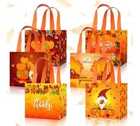 ALIBBON Lot de 6 sacs cadeaux de Thanksgiving, 3 motifs de nain de citrouille, sacs fourre-tout non tissés réutilisables, sacs d'épicerie pour l'automne, Thanksgiving, biscuits, bonbons, cadeaux,