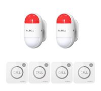 ALIBELL Système d'Alarme Panique avec Sirène Distante (Batterie et Secteur) | Alarme d'Urgence Forte à 120dB pour les Maisons/Magasins/Usines/École/Entrepôt 2 Sirènes Flash Portables + 4 Boutons Panique