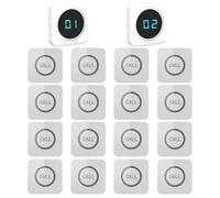 ALIBELL Système d'Appel sans Fil pour Serveurs Système de Bipeur pour Restaurants/Hôtels/Cafés/Bars 16 Boutons d'Appel Étanches 2 Récepteurs à Affichage Numérique