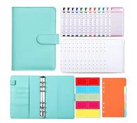ALIBRAHIM Classeur A6 Budget en PU Cuir, 12 Enveloppe Budget, 12 Feuilles de Budget Pour Budget Planner, 10 Autocollants Vierges colorés, 1Carnet-Bleu