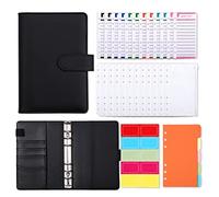 ALIBRAHIM Classeur A6 Budget en PU Cuir, 12 Enveloppe Budget, 12 Feuilles de Budget Pour Budget Planner, 10 Autocollants Vierges colorés, 1Carnet-Noir