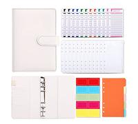 ALIBRAHIM Classeur A6 Budget en PU Cuir, 12 Enveloppe Budget, 12 Feuilles de Budget Pour Budget Planner, 10 Autocollants Vierges colorés, 1Carnet-Blanc