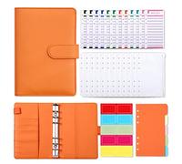 ALIBRAHIM Classeur A6 Budget en PU Cuir, 12 Enveloppe Budget, 12 Feuilles de Budget Pour Budget Planner, 10 Autocollants Vierges colorés, 1Carnet-Orange
