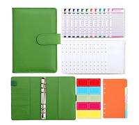 ALIBRAHIM Classeur A6 Budget en PU Cuir, 12 Enveloppe Budget, 12 Feuilles de Budget Pour Budget Planner, 10 Autocollants Vierges colorés, 1Carnet-Vert