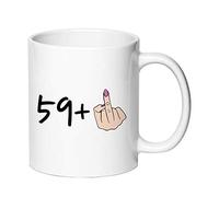 AliCarr Tasses à café en céramique avec inscription « I Am 59 Plus 1 Middle Finger Equals 60 » - Blanc - Idée cadeau pour femme