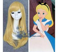 Alice au pays des merveilles Alice jaune doré Cosplay perruque droite longue cheveux synthétiques Costume fête Halloween fête perruques + casquette de perruque