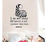 Alice au pays des merveilles sticker mural citation Cheshire Cat je ne suis pas fou sticker mural salon chambre décoration murale en vinyle amovible 57 * 44 cm