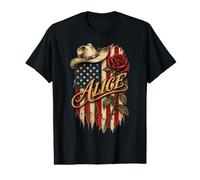 Alice Chapeau de Cowboy Drapeau américain Rose T-Shirt Graphique avec Valeur