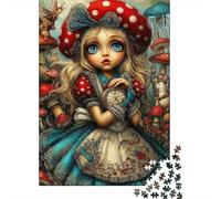 Alice dans Le Pays des Champignons Puzzle DIY 1000 Pièces Adultes Tous Âges, Papier Recyclé Solide, Décoration Murale Maison, Cadeau Noël Festif, Jeu Cérébral 70x50cm/1000pcs