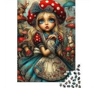Alice in Mushroom Land Recycled Paper Jigsaw Puzzle Girl with Red Mushrooms for Adults 14-99 Years Educational Game Challenge 70x50cm 1000pcs