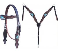 Alice International Western Premium Leather Horse Headstall & Breast Collar Set - Sculpté à la main - Motif floral - Cuir pour poney - A10