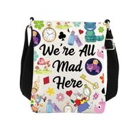 Alice Sac à bandoulière Princesse Alice Cadeau inspiré d'Alice et Wonderland Gifts We're All Mad Here Sac à main pour téléphone portable, blanc, 8.26*5.9 inches